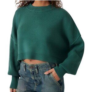 Free People NWT Easy Street Cropped Sweater Alpine Green Oversized Size XS
